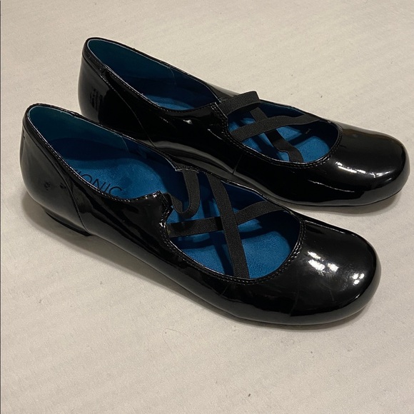 Vionic Ava Orthopedic Ballet Flats black patent leather elastic straps Size 8.5 - Picture 2 of 11